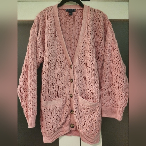 Vintage Renny Crochet Knit Button Sweater  Cardigan Ramie/Cotton Blend - Picture 2 of 11